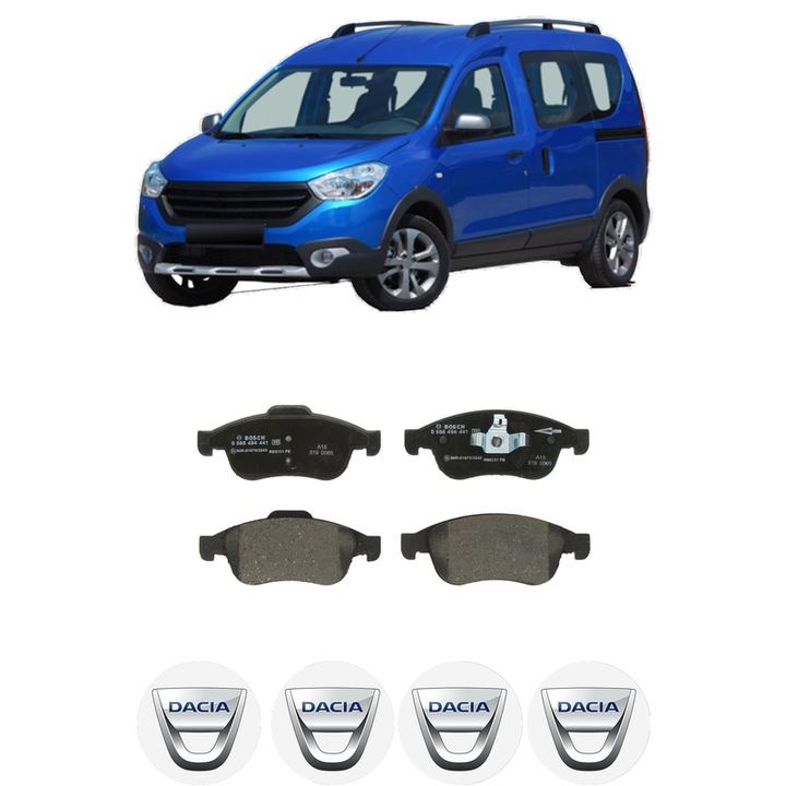 Set placute frana Fata DACIA DOKKER MPV (KE_) 1.3 TCe 100 (KENU) din 2019-2021, KW 75 CP 102 CMC 1332, Auto, Bosch, 4 Stickere auto cu DACIA