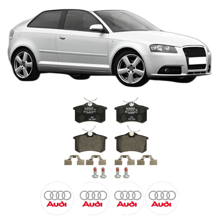 Set placute frana Spate AUDI A3 (8P1) 1.6 din 2003-2012, KW 75 CP 102 CMC 1595, Auto, Bosch, 4 Stickere auto cu AUDI