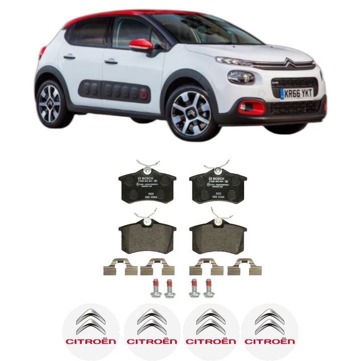 Set placute frana Spate CITROEN C3 III (SX) 1.2 PureTech 82 LPG din 2018, KW 61 CP 83 CMC 1199, Auto, Bosch, 4 Stickere auto cu CITROEN