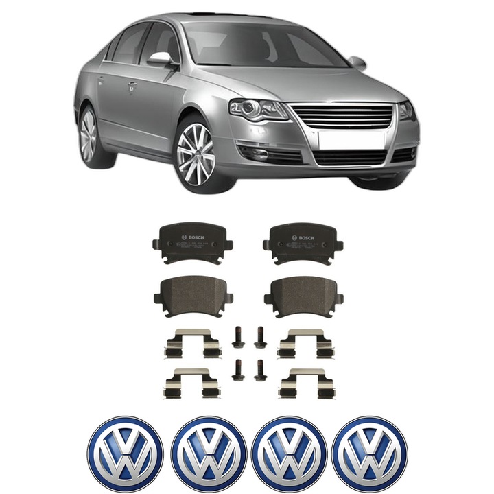 Set placute frana Spate Volkswagen PASSAT B6 (3C2) 2.0 FSI 4motion din 2005-2010, KW 110 CP 150 CMC 1984, Auto, Bosch, 4 Stickere auto cu Volkswagen