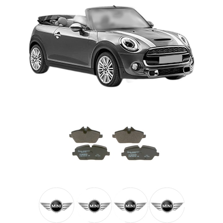 Set placute frana Fata MINI MINI Convertible (F57) Cooper din 2015, KW 100 CP 136 CMC 1499, Auto, Bosch, 4 Stickere auto cu MINI