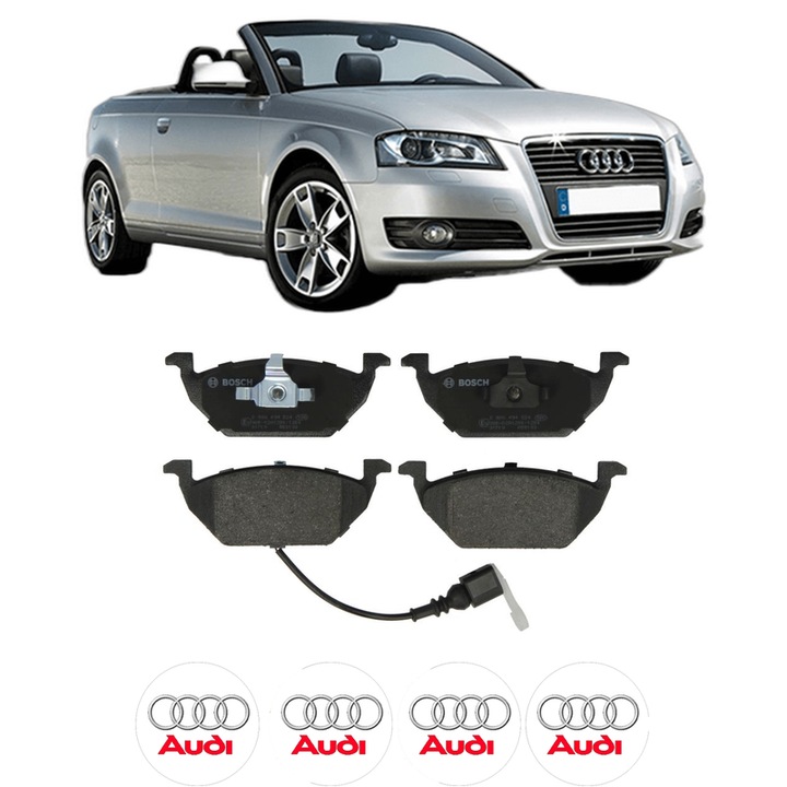 Set placute frana Fata AUDI A3 Convertible (8P7) 1.6 TDI din 2009-2013, KW 77 CP 105 CMC 1598, Auto, Bosch, 4 Stickere auto cu AUDI