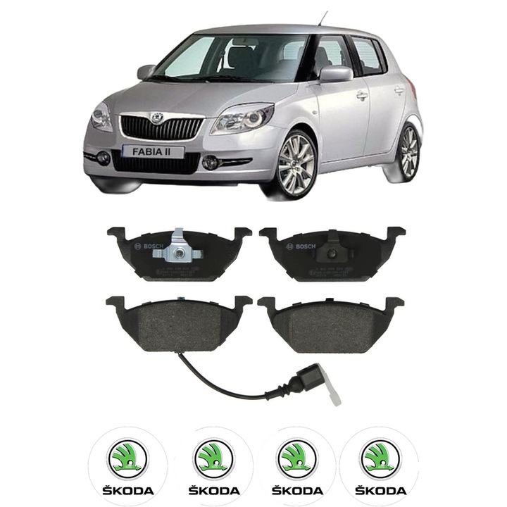 Fékbetét készlet első SKODA FABIA II (542) 1.2 12V 2011-2014, KW 44 LE 60 CMC 1198, Autó, Bosch, 4 db SKODA autós matrica