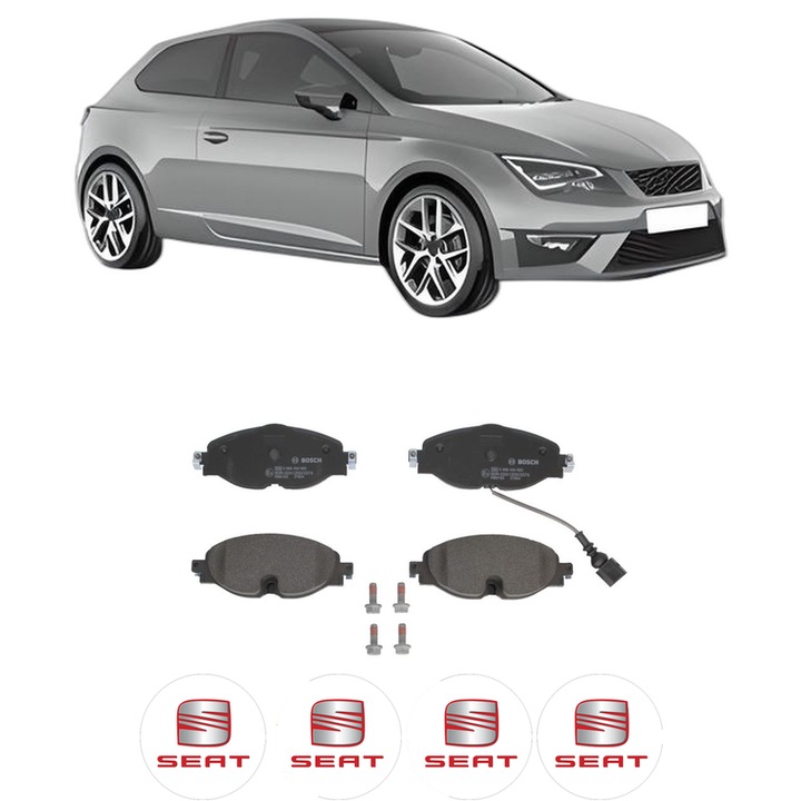 Set placute frana Fata SEAT LEON SC (5F5) 1.6 TDI din 2016-2018, KW 85 CP 115 CMC 1598, Auto, Bosch, 4 Stickere auto cu SEAT