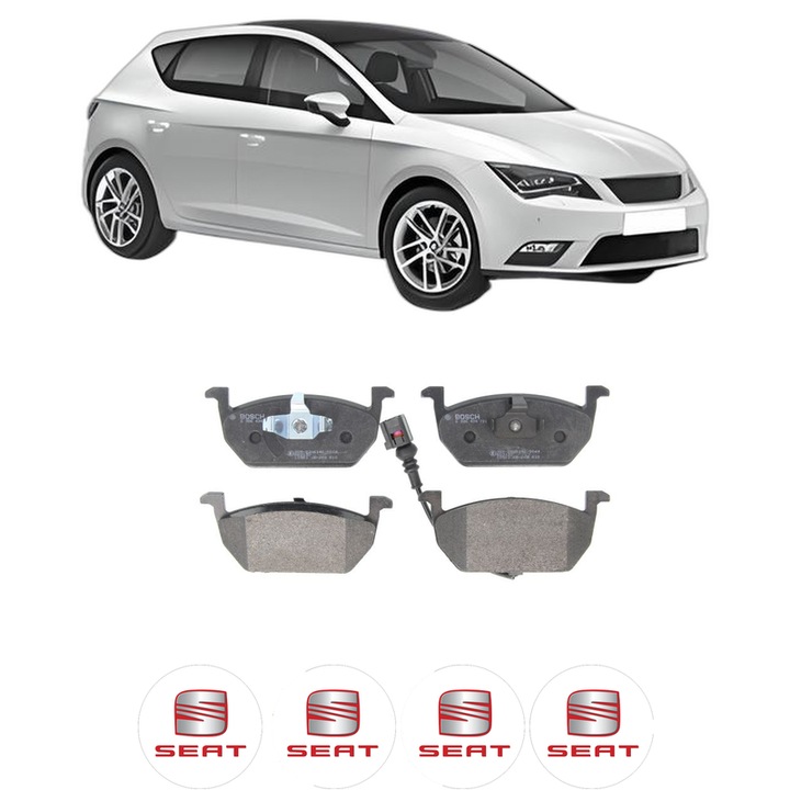 Set placute frana Fata SEAT LEON (5F1) 1.5 TSI din 2018-2020, KW 96 CP 130 CMC 1495, Auto, Bosch, 4 Stickere auto cu SEAT