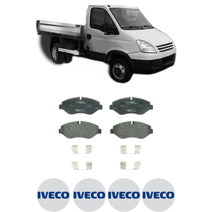 Set placute frana Fata IVECO DAILY IV Platform/Chassis 60C15, 60C15 /P, 60C15 D, 60C15 D/P din 2006-2011, KW 107 CP 146 CMC 2998, Auto, Bosch, 4 Stickere auto cu IVECO