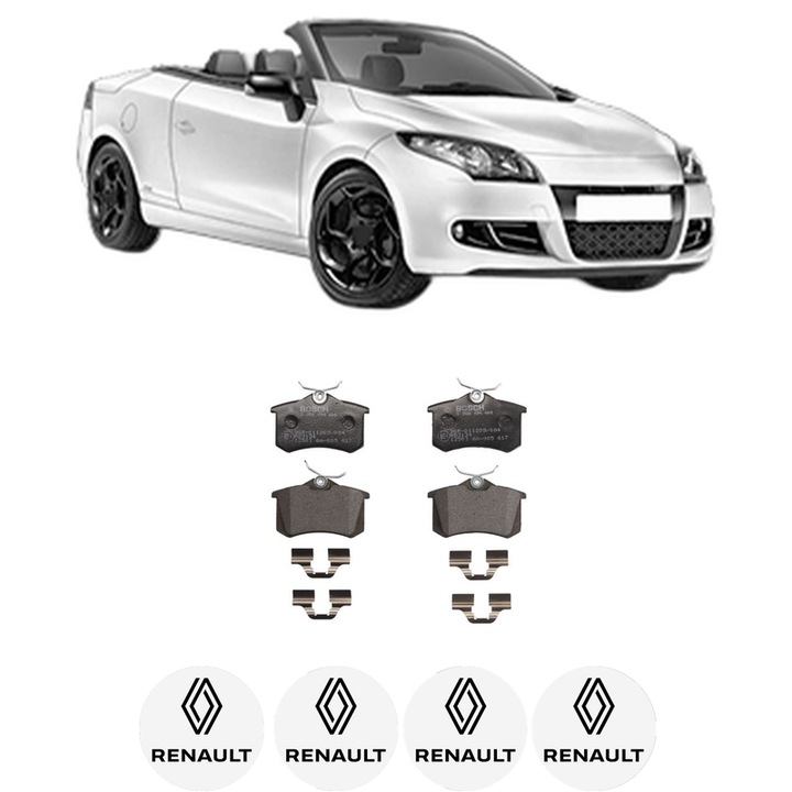 Set placute frana Spate RENAULT MEGANE CC (EZ0/1_) 2.0 dCi (EZ0L) din 2010-2015, KW 118 CP 160 CMC 1995, Auto, Bosch, 4 Stickere auto cu RENAULT