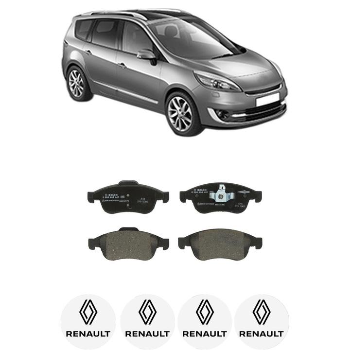 Set placute frana Fata RENAULT GRAND SCENIC III (JZ0/1_) 1.5 dCi (JZ09, JZ0D, JZ10, JZ14, JZ1G, JZ29, JZ2C) din 2009-2016, KW 81 CP 110 CMC 1461, Auto, Bosch, 4 Stickere auto cu RENAULT