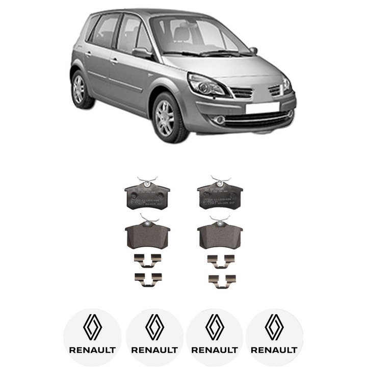 Set placute frana Spate RENAULT SCENIC III (JZ0/1_) 1.2 TCe (JZ16) din 2013-2016, KW 97 CP 132 CMC 1197, Auto, Bosch, 4 Stickere auto cu RENAULT