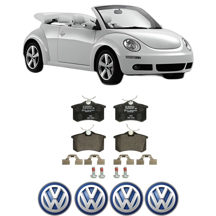 Set placute frana Spate Volkswagen BEETLE Convertible (5C7, 5C8) 2.0 TDI din 2014-2018, KW 110 CP 150 CMC 1968, Auto, Bosch, 4 Stickere auto cu Volkswagen