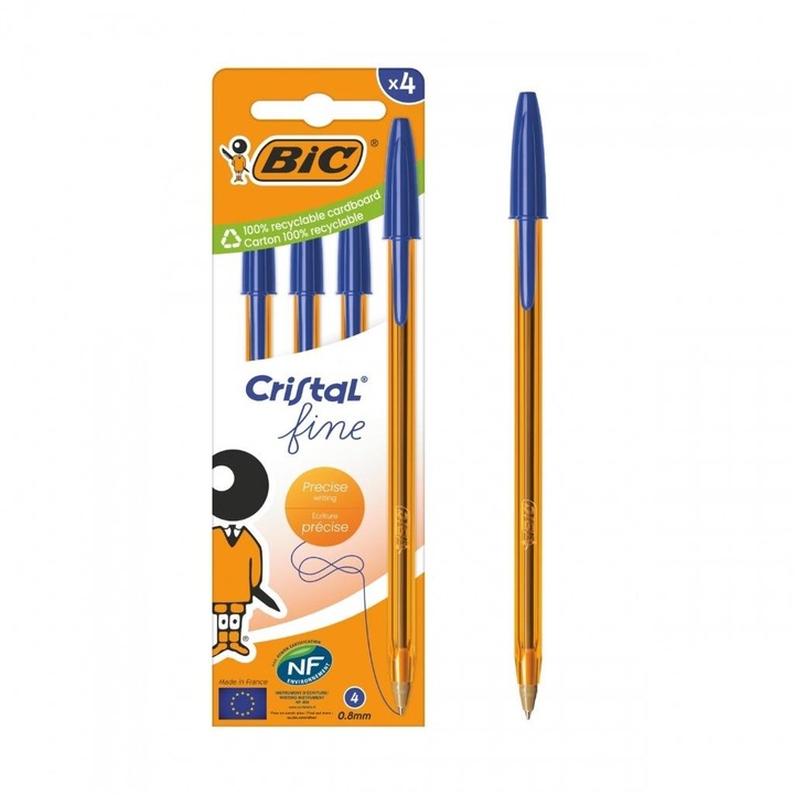 Химикалки BIC Cristal Original Fine, комплект от 4 броя, син