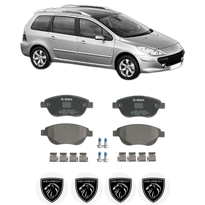Set placute frana Fata PEUGEOT 307 SW (3H) 2.0 HDI 90 din 2002-2008, KW 66 CP 90 CMC 1997, Auto, Bosch, 4 Stickere auto cu PEUGEOT