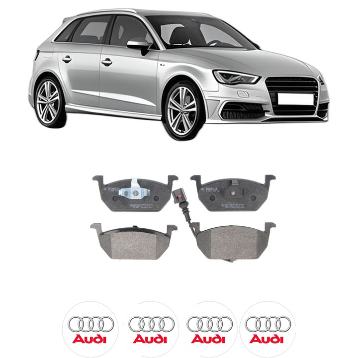 Set placute frana Fata AUDI A3 Sportback (8VA, 8VF) 1.4 TFSI din 2012-2020, KW 90 CP 122 CMC 1395, Auto, Bosch, 4 Stickere auto cu AUDI