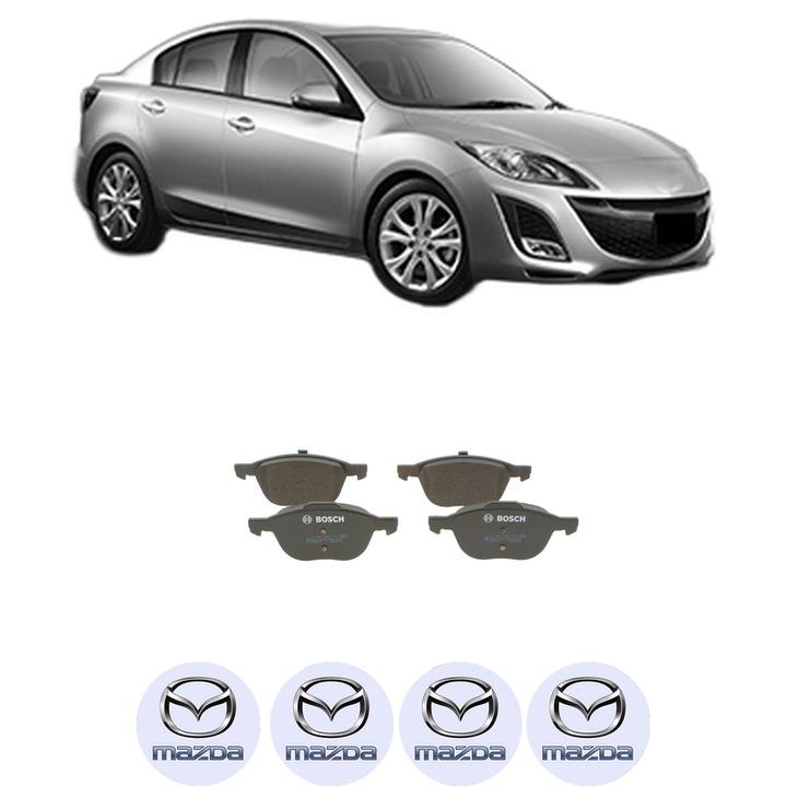 Set placute frana Fata MAZDA 3 Saloon (BL) 2.0 (BLFFP) din 2011-2014, KW 113 CP 154 CMC 1998, Auto, Bosch, 4 Stickere auto cu MAZDA