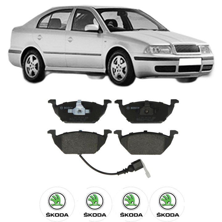 Set placute frana Fata SKODA OCTAVIA I (1U2) 1.9 TDI din 1996-2010, KW 66 CP 90 CMC 1896, Auto, Bosch, 4 Stickere auto cu SKODA