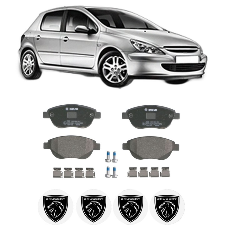 Set placute frana Fata PEUGEOT 307 (3A/C) 1.4 16V din 2003-2007, KW 65 CP 88 CMC 1360, Auto, Bosch, 4 Stickere auto cu PEUGEOT