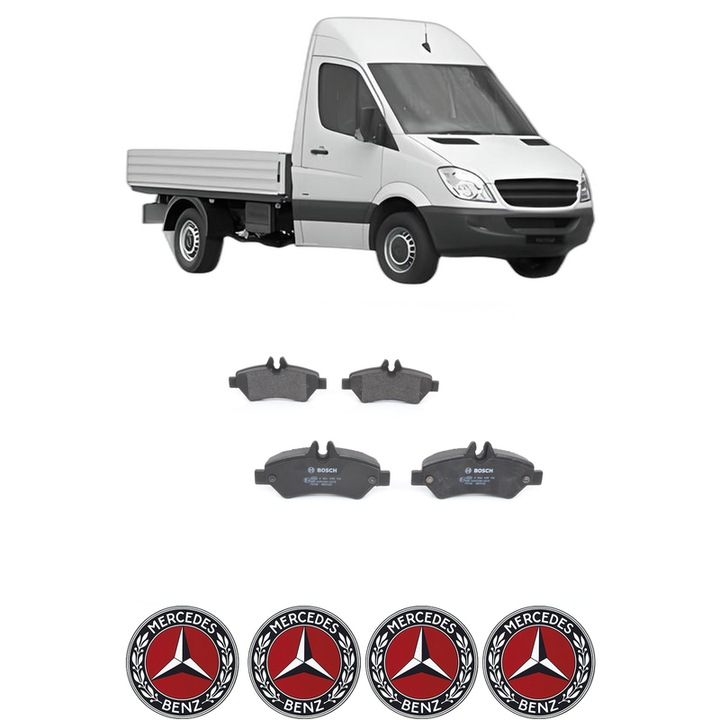 Set placute frana Spate MERCEDES-BENZ SPRINTER 3, 5-t Platform/Chassis (B906) 318 CDI (906.131, 906.133, 906.135, 906.231, 906.233,... din 2006-2009, KW 135 CP 184 CMC 2987, Auto, Bosch, 4 Stickere auto cu MERCEDES-BENZ