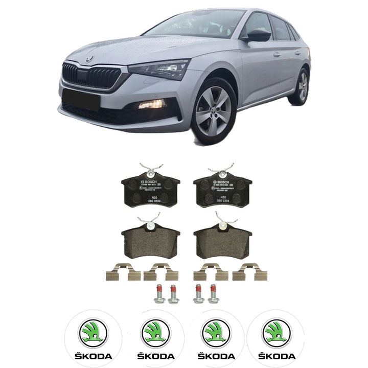 Set placute frana Spate SKODA SCALA (NW1) 1.0 TSI din 2020, KW 81 CP 110 CMC 999, Auto, Bosch, 4 Stickere auto cu SKODA