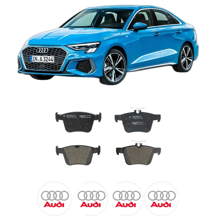 Set placute frana Spate AUDI A3 Limousine (8YS, 8YM) S3 TFSI quattro din 2024, KW 245 CP 333 CMC 1984, Auto, Bosch, 4 Stickere auto cu AUDI