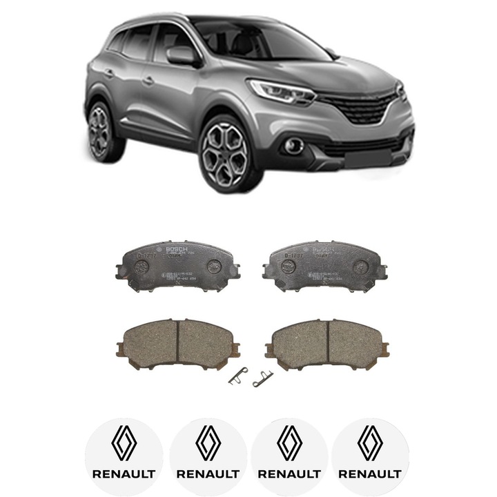 Set placute frana Fata RENAULT KADJAR (HA_, HL_) 1.3 TCe 160 (HLNC) din 2018, KW 117 CP 160 CMC 1332, Auto, Bosch, 4 Stickere auto cu RENAULT