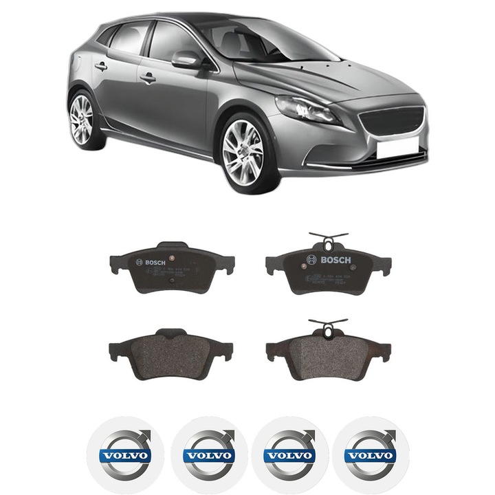 Set placute frana Spate VOLVO V40 Hatchback (525) D3 din 2012-2015, KW 110 CP 150 CMC 1984, Auto, Bosch, 4 Stickere auto cu VOLVO