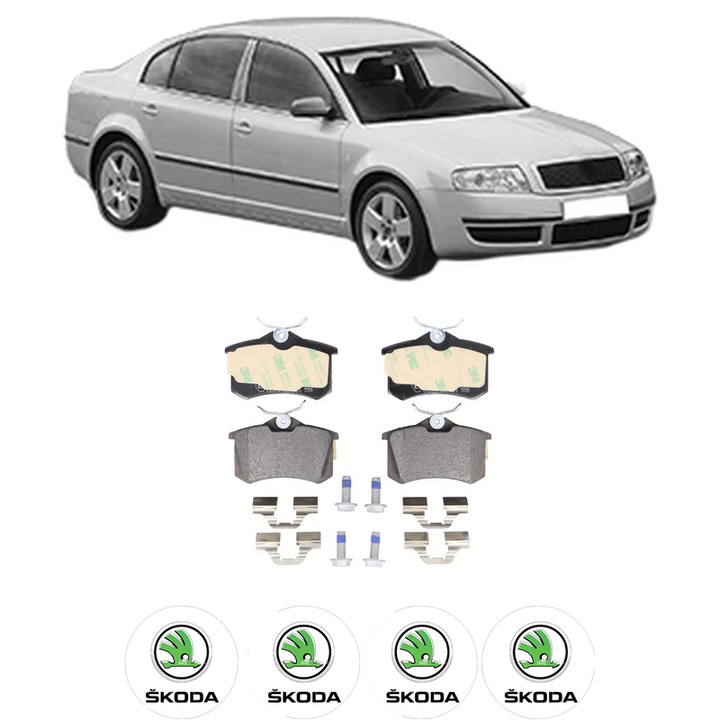 Set placute frana Spate SKODA SUPERB I (3U4) 1.9 TDI din 2001-2008, KW 96 CP 130 CMC 1896, Auto, Bosch, 4 Stickere auto cu SKODA