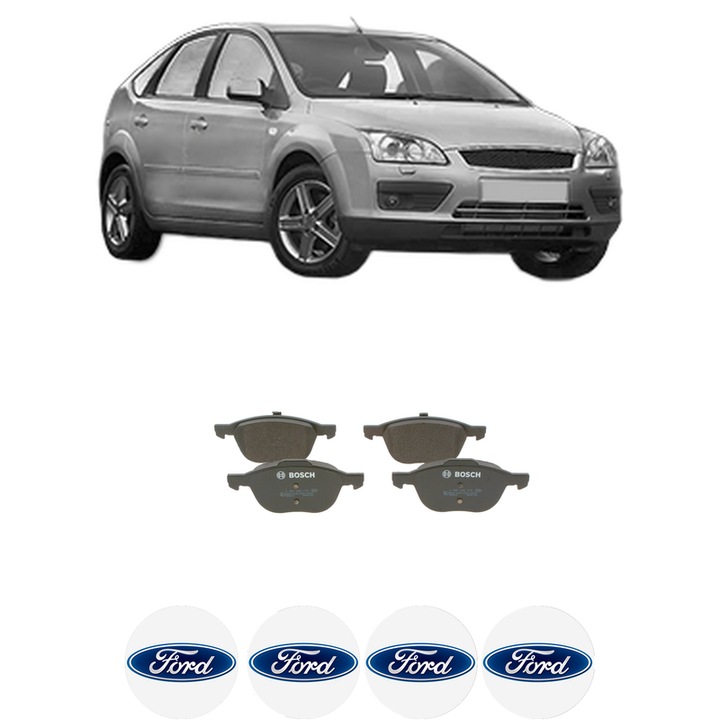 Set placute frana Fata FORD FOCUS II (DA_, HCP, DP) 1.6 TDCi din 2004-2012, KW 80 CP 109 CMC 1560, Auto, Bosch, 4 Stickere auto cu FORD