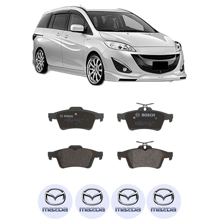 Set placute frana Spate MAZDA 5 (CW) 1.6 CD din 2010, KW 85 CP 116 CMC 1560, Auto, Bosch, 4 Stickere auto cu MAZDA