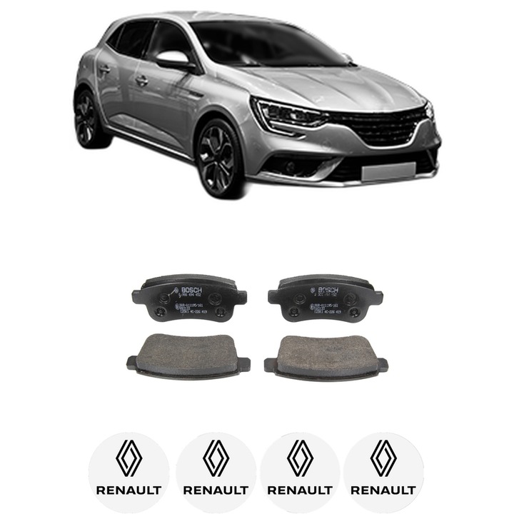 Set placute frana Spate RENAULT MEGANE IV Hatchback (B9A/M/N_) 1.3 TCe 160 (B9NC) din 2018, KW 120 CP 163 CMC 1332, Auto, Bosch, 4 Stickere auto cu RENAULT
