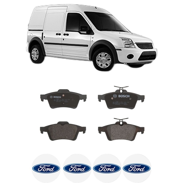 Set placute frana Spate FORD TRANSIT CONNECT (P65_, P70_, P80_) 1.8 16V LPG din 2002-2013, KW 85 CP 116 CMC 1796, Auto, Bosch, 4 Stickere auto cu FORD