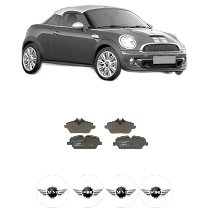 Set placute frana Fata MINI MINI Coupe (R58) Cooper din 2010-2015, KW 85 CP 115 CMC 1598, Auto, Bosch, 4 Stickere auto cu MINI