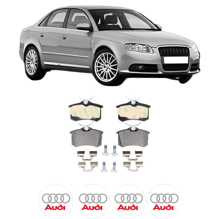 Set placute frana Spate AUDI A4 B7 (8EC) 2.0 din 2004-2008, KW 96 CP 130 CMC 1984, Auto, Bosch, 4 Stickere auto cu AUDI