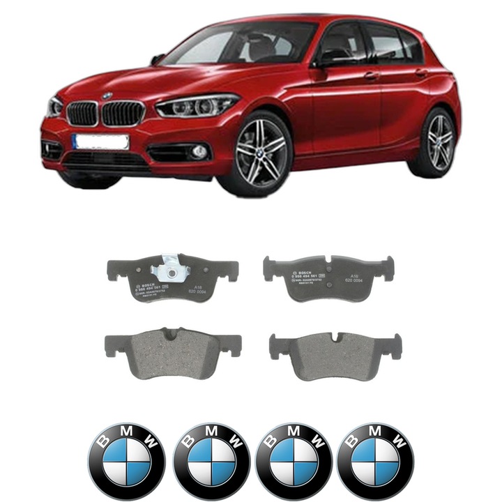 Set placute frana Fata BMW Seria 1 (F21) 118 d din 2011-2015, KW 105 CP 143 CMC 1995, Auto, Bosch, 4 Stickere auto cu BMW