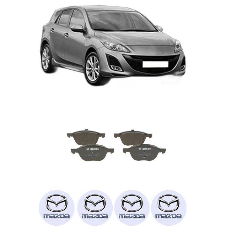 Set placute frana Fata MAZDA 3 (BL) 2.2 MZR CD (BL10) din 2009-2013, KW 136 CP 185 CMC 2184, Auto, Bosch, 4 Stickere auto cu MAZDA