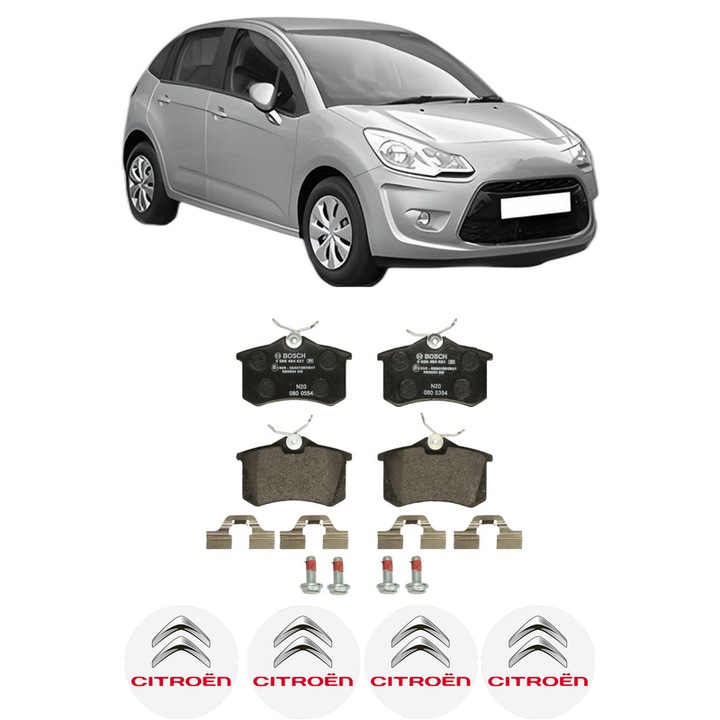 Set placute frana Spate CITROEN C3 II (SC_) 1.6 BlueHDi 75 din 2015-2016, KW 55 CP 75 CMC 1560, Auto, Bosch, 4 Stickere auto cu CITROEN