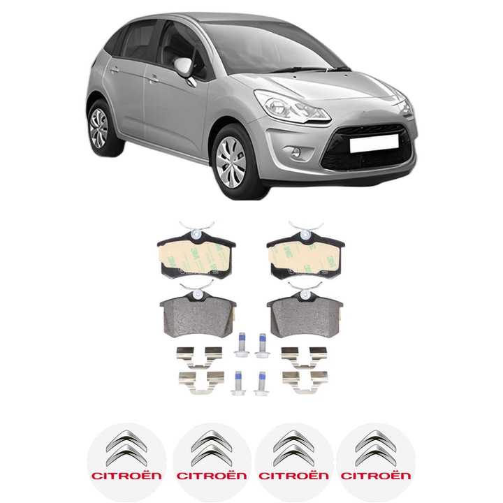 Set placute frana Spate CITROEN C3 II (SC_) 1.6 VTi 120 din 2009-2016, KW 88 CP 120 CMC 1598, Auto, Bosch, 4 Stickere auto cu CITROEN