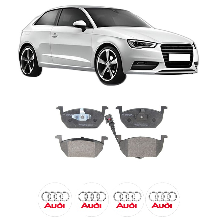 Set placute frana Fata AUDI A3 (8V1, 8VK) 2.0 TDI din 2012-2017, KW 110 CP 150 CMC 1968, Auto, Bosch, 4 Stickere auto cu AUDI