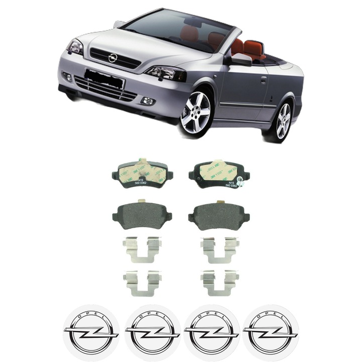 Set placute frana Spate OPEL ASTRA G Convertible (T98) 2.2 16V (F67) din 2001-2005, KW 108 CP 147 CMC 2198, Auto, Bosch, 4 Stickere auto cu OPEL