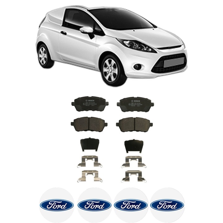 Set placute frana Fata FORD FIESTA VI Van 1.0 EcoBoost din 2013-2017, KW 74 CP 100 CMC 998, Auto, Bosch, 4 Stickere auto cu FORD