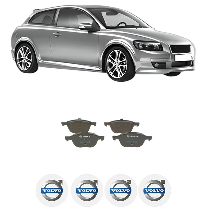 Set placute frana Fata VOLVO C30 (533) D5 din 2006-2012, KW 132 CP 180 CMC 2400, Auto, Bosch, 4 Stickere auto cu VOLVO