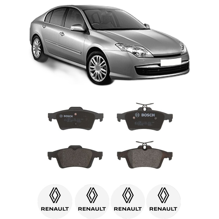 Set placute frana Spate RENAULT LAGUNA III (BT0/1) 2.0 dCi (BT07, BT0J, BT14, BT1A, BT1S) din 2007-2015, KW 96 CP 131 CMC 1995, Auto, Bosch, 4 Stickere auto cu RENAULT