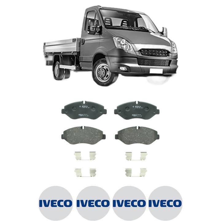 Set placute frana Fata IVECO DAILY V Platform/Chassis 29S13, 29L13, 29L13D, 35S13, 35C13D, 40C13 din 2011-2014, KW 93 CP 126 CMC 2287, Auto, Bosch, 4 Stickere auto cu IVECO
