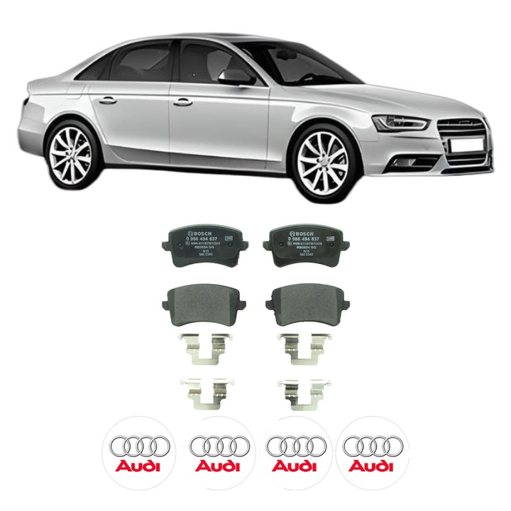 Set placute frana Spate AUDI A4 B8 (8K2) 2.0 TDI quattro din 2013-2015, KW 110 CP 150 CMC 1968, Auto, Bosch, 4 Stickere auto cu AUDI