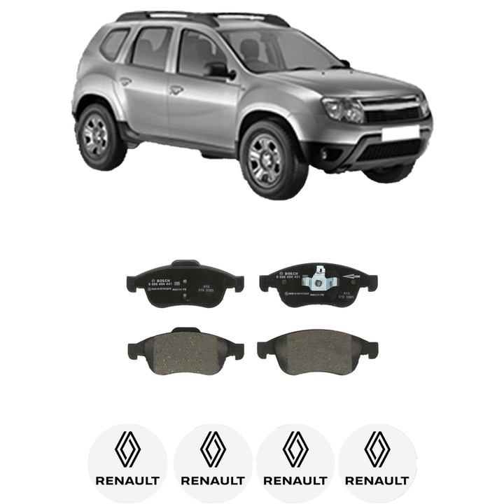 Set placute frana Fata RENAULT DUSTER (HS_) 1.5 dCi din 2011-2018, KW 63 CP 85 CMC 1461, Auto, Bosch, 4 Stickere auto cu RENAULT