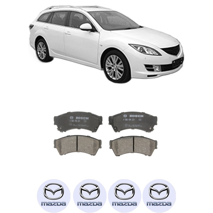 Set placute frana Fata MAZDA 6 Estate (GH) 1.8 MZR din 2008-2013, KW 88 CP 120 CMC 1798, Auto, Bosch, 4 Stickere auto cu MAZDA