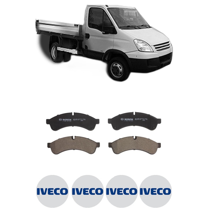 Set placute frana Spate IVECO DAILY IV Platform/Chassis 65C15, 65C15 /P, 65C15 D, 65C15 D/P din 2006-2011, KW 107 CP 146 CMC 2998, Auto, Bosch, 4 Stickere auto cu IVECO