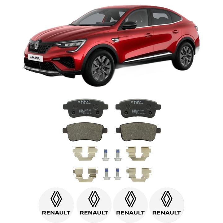 Set placute frana Spate RENAULT ARKANA I (LCM_, LDN_) 1.6 E-TECH 145 (LDMU) din 2021, KW 105 CP 143 CMC 1598, Auto, Bosch, 4 Stickere auto cu RENAULT
