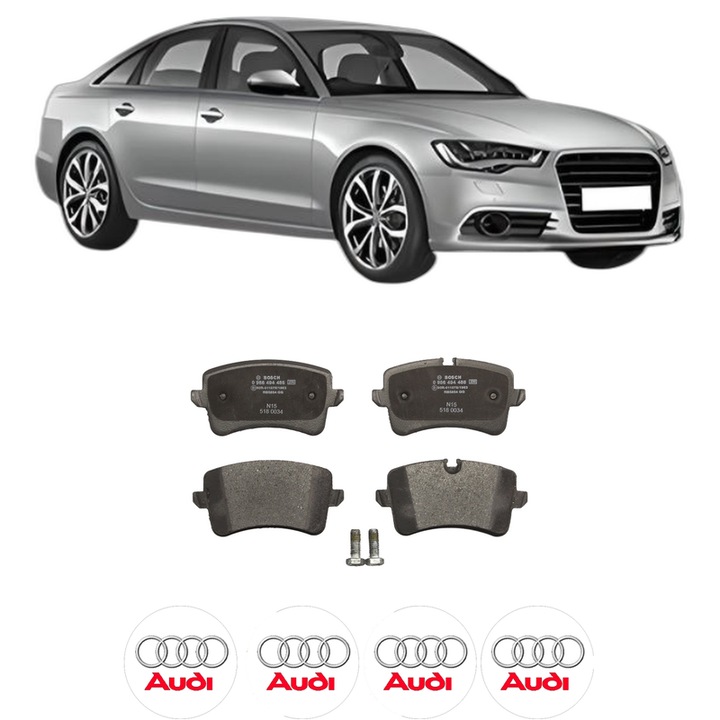 Set placute frana Spate AUDI A6 C7 (4G2, 4GC) 2.0 TDI quattro din 2015-2018, KW 140 CP 190 CMC 1968, Auto, Bosch, 4 Stickere auto cu AUDI