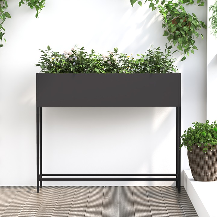 Ghiveci metalic, VidaXL, 100x26x82 cm, negru, design modern