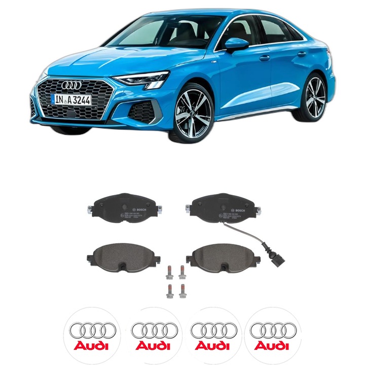 Set placute frana Fata AUDI A3 Limousine (8YS, 8YM) 40 TFSI quattro din 2021, KW 140 CP 190 CMC 1984, Auto, Bosch, 4 Stickere auto cu AUDI